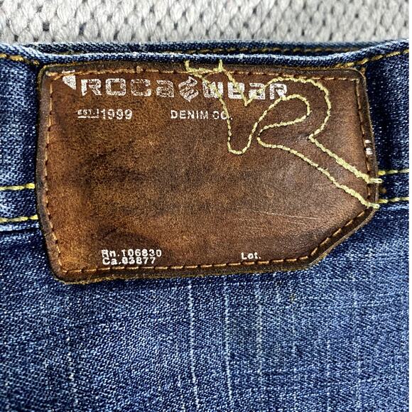 Rocawear Vintage Jeans Men 34X32 Blue Loose Straight Graffiti Graphics Ramie Y2K - Picture 11 of 15